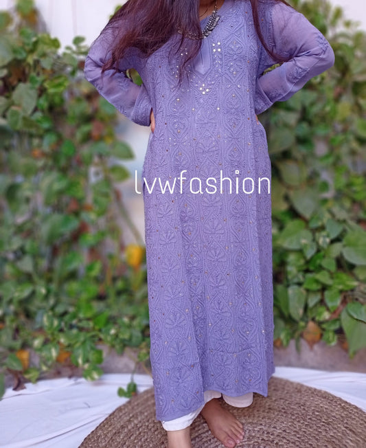 Beautiful Voilet Blue Premium Georgette Chikankari Kurta