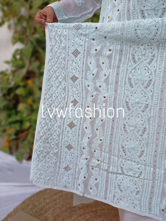 Beautiful Aqua Blue Premium Georgette Kurta