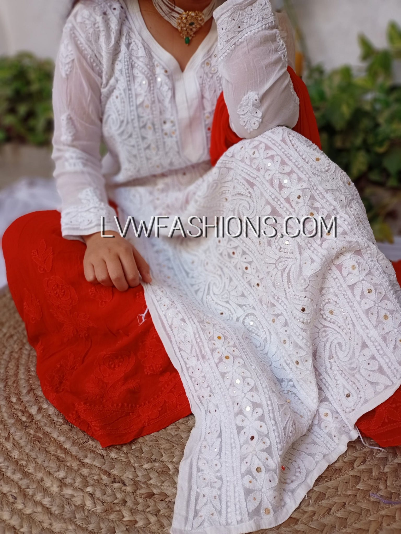 Beautiful Premium Georgette 3 piece set of White & Red