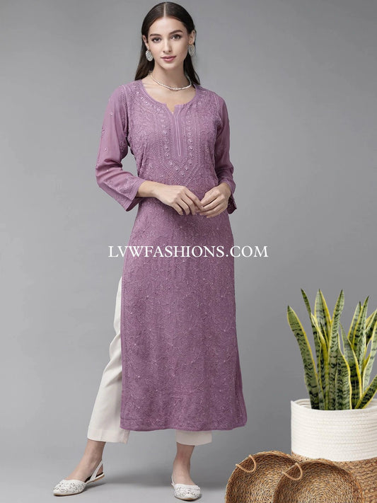 Mauve Premium Georgette Kurta 
Chikankari embroidery