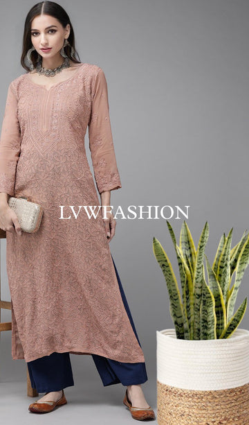 Beautiful Brown Premium Georgette Chikankari Kurta