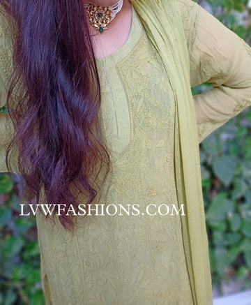 Beautiful Premium Georgette Mahandi Kurta Set