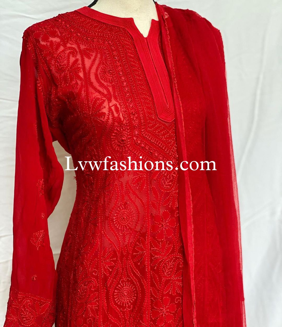 Beautiful Red On Red Premium Georgette 3 Piece Set