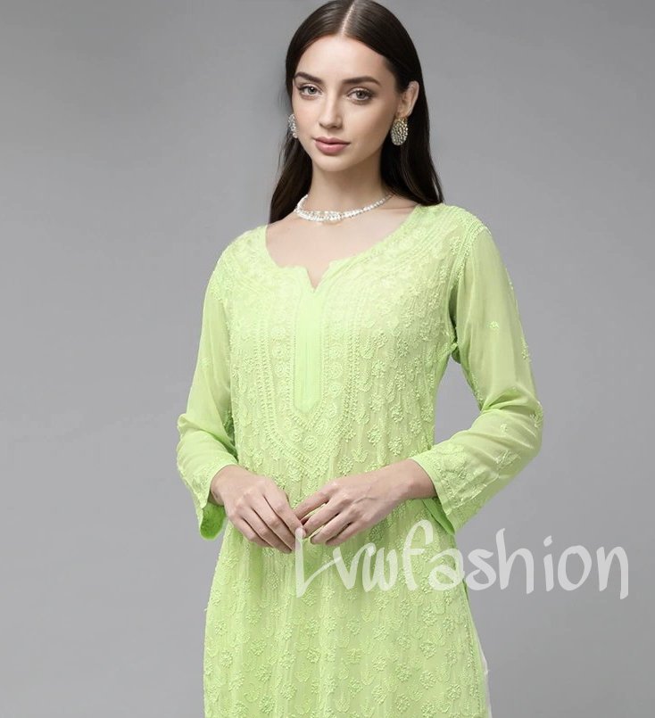 Beautiful Green Premium Georgette Kurta with Slip