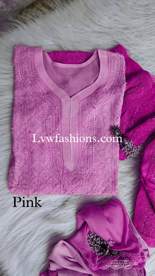 Beautiful Shades Of Resham Embroidery Chikankari Ombre Effect kurtas With slip