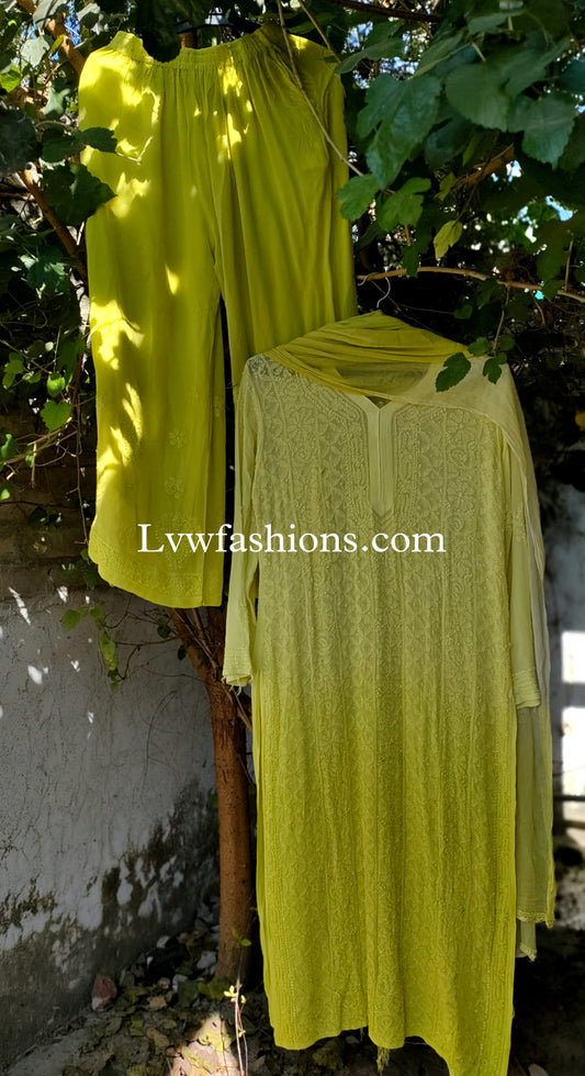 I F S H A Beautiful Premium Georgette 3 Piece Set With Silk Long Slip (Inner)