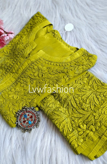 Beautiful Pear  Chikankari Embroidery Long Silk Kurta