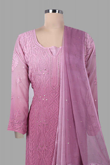 Rose Pink Premium Georgette 3 Piece Set