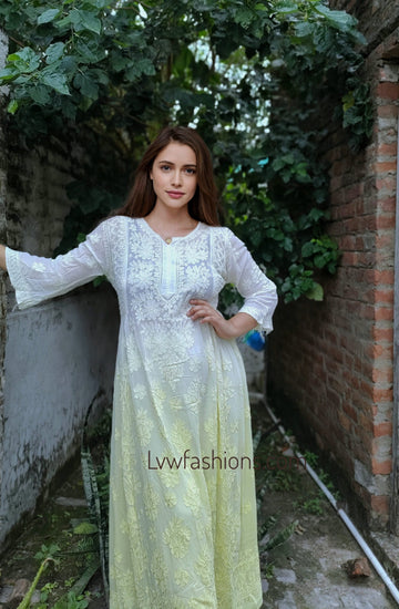 Luxurious Premium Georgette Long Dress With RESHAM Chikankari Embroidery