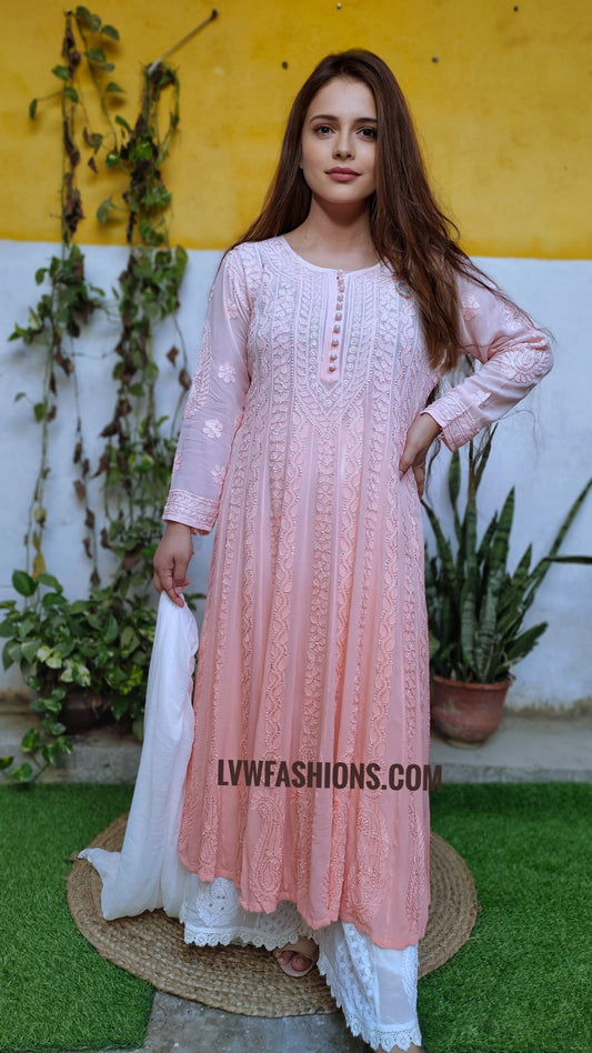 Fida Festive Collection Luxurious Look Anarkali Sharara Set Peach & White Combination