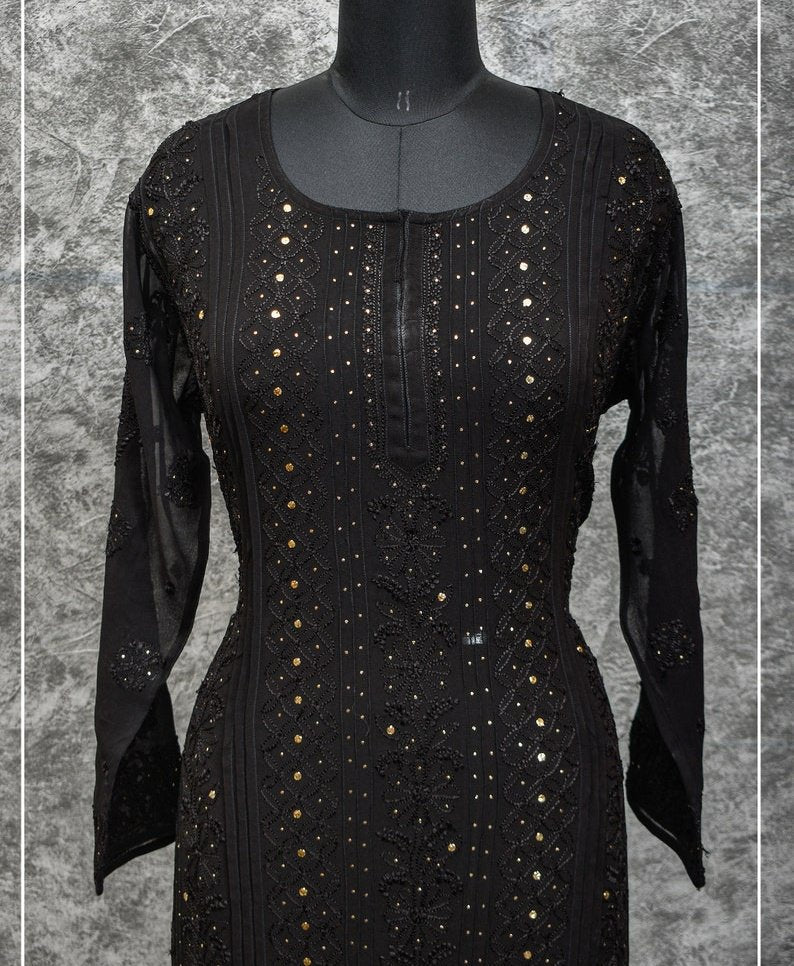 "Black Beauty" Premium Georgette Mukaish Addon Gharara Set