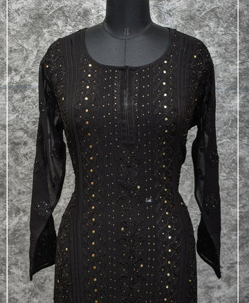 "Black Beauty" Premium Georgette Mukaish Addon Gharara Set