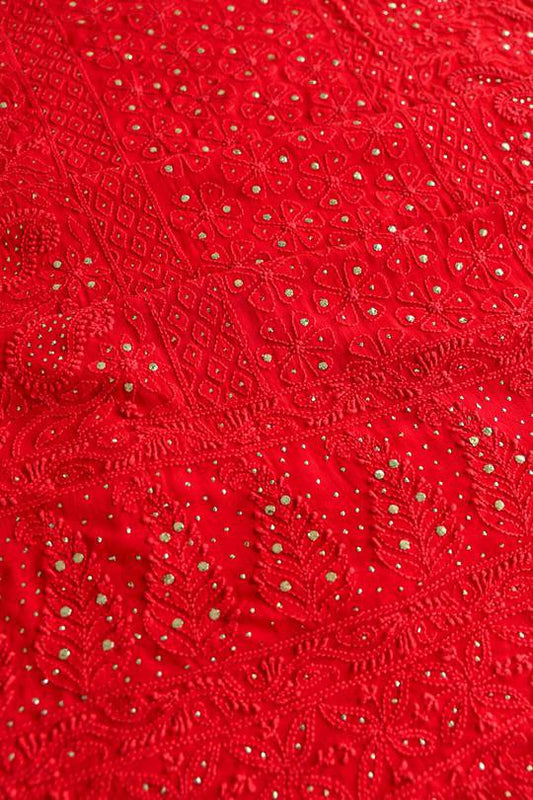 Red Arika Premium Georgette luxury suit chikankari & mukaish