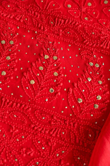 Red Arika Premium Georgette luxury suit chikankari & mukaish