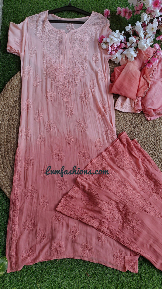Rose Peach Ombre Premium Georgette 3 Piece set