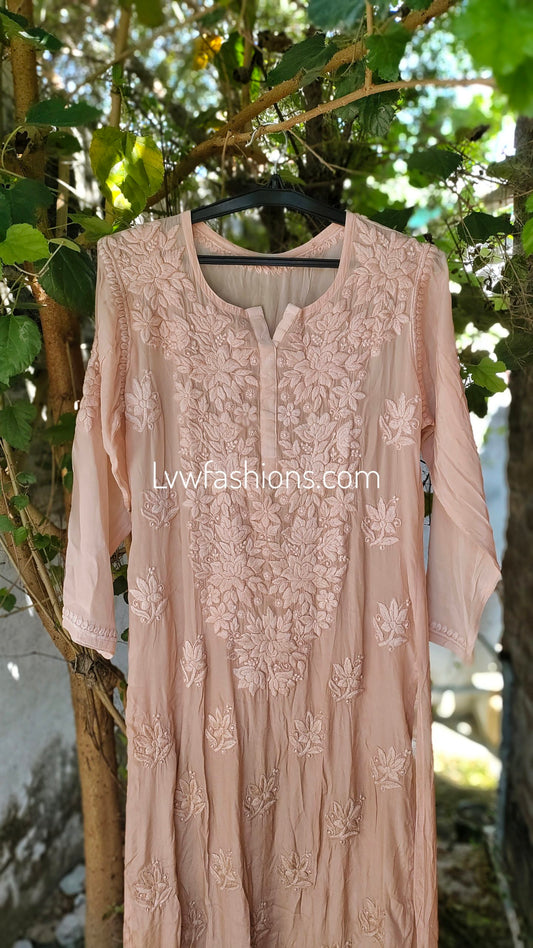 Neer Powder Brown Premium Crepe Silk Long Kurta