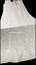 White sleeveless A-line Anarkali long dress by LVW Fashion Luxurious Chikankari, elegant and luxurious with intricate embroidery.