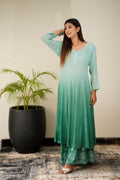 Luxurious Resham Chikankari Anarkali set by LVW Fashion with intricate embroidery, full-length dress, matching dupatta, and size XL.