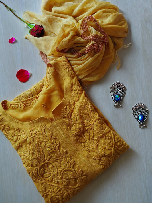 Mahira Premium Georgette Chikankari Palazzos Set by LVW Fashion featuring intricate white chikankari embroidery and comfortable fit