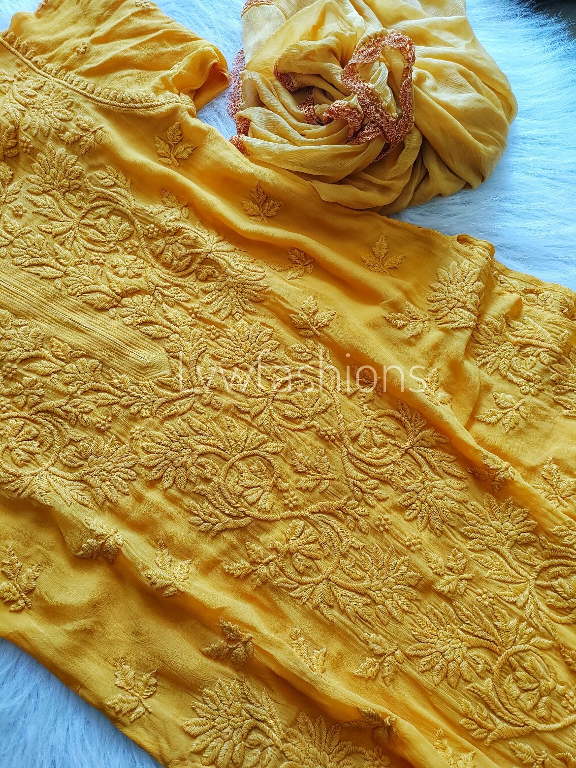Mahira Premium Georgette Chikankari Palazzos Set by LVW Fashion, featuring intricate embroidery and a stylish, comfortable design.