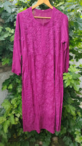 Purple Mahira long Chikankari kurta in pure georgette with intricate embroidery, by LVW Fashion Luxurious Chikankari, with inner lining.