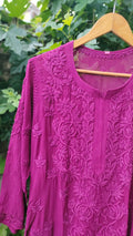 Purple Mahira long Georgette Chikankari kurta with intricate embroidery and inner, designed by LVW Fashion Luxurious Chikankari.