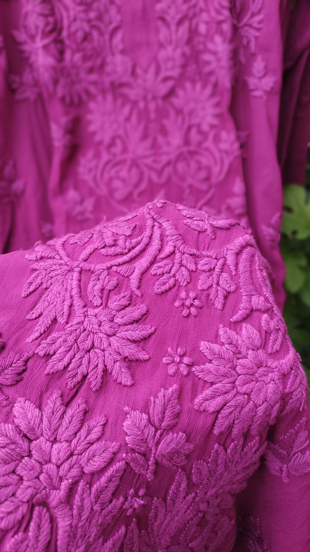 Lavender purple Mahira long Georgette Chikankari kurta with intricate embroidery and inner, by LVW Fashion Luxurious Chikankari.