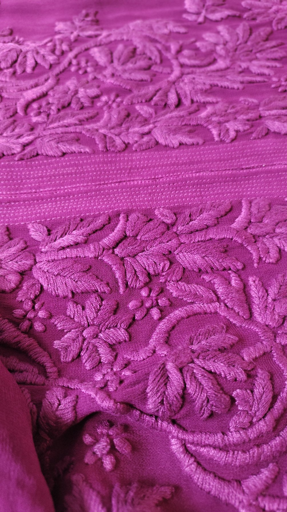 Mahira purple pure georgette long Chikankari kurta with inner, by LVW Fashion, featuring intricate embroidery and a flowing design.