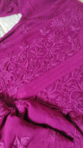 Mahira purple pure georgette long Chikankari kurta with inner, featuring intricate embroidery, by LVW Fashion Luxurious Chikankari.