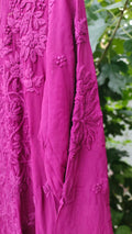 Purple Mahira long Georgette Chikankari kurta with intricate embroidery, featuring inner lining, by LVW Fashion Luxurious Chikankari.
