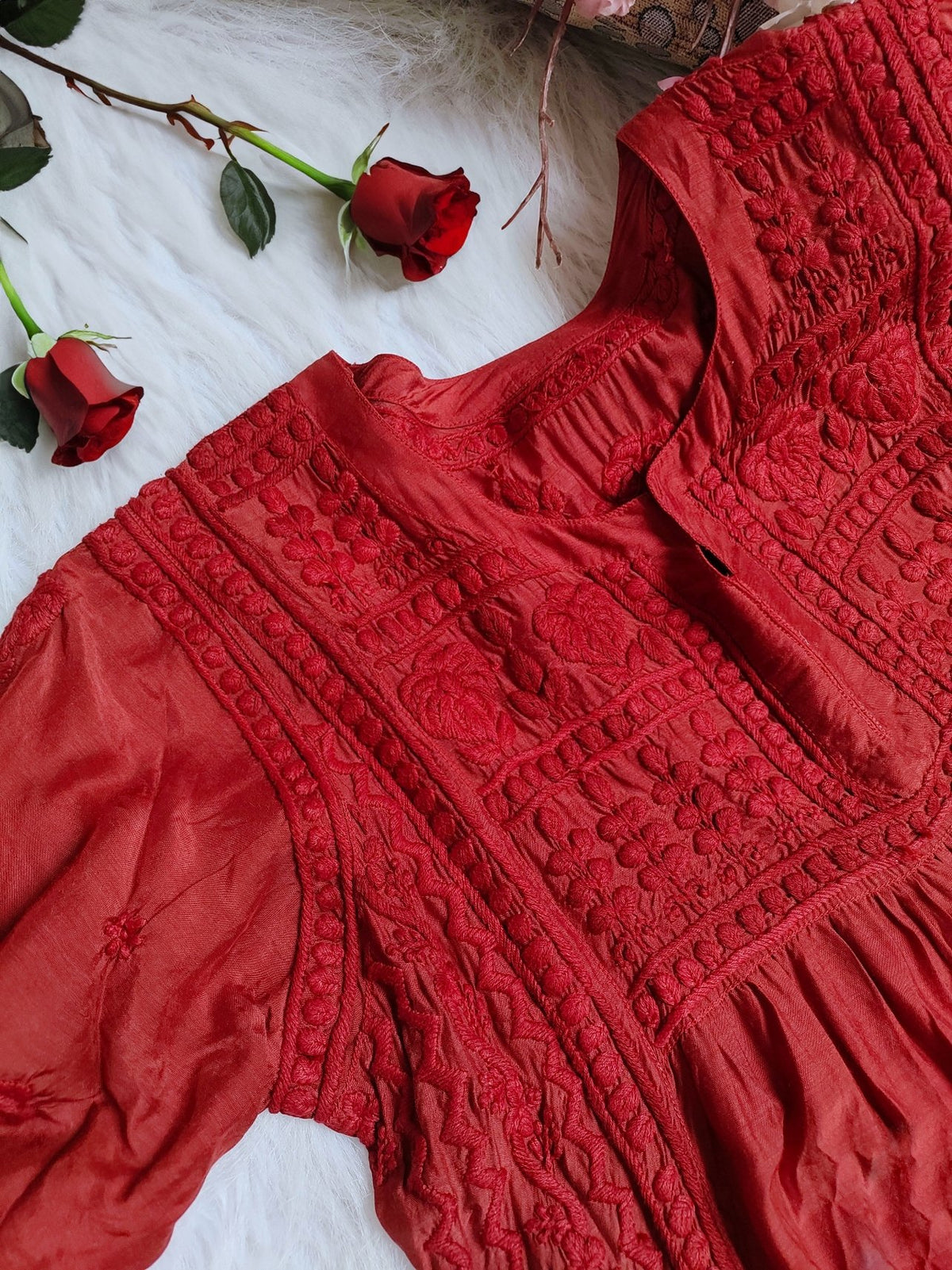 Luxurious Pakizah Silk Chikankari Anarkali dress by LVW Fashion, featuring intricate embroidery and a flowing silhouette.