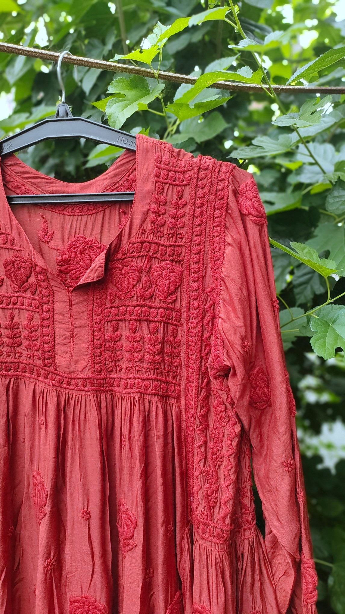 Luxurious Pakizah Silk Chikankari Anarkali Dress by LVW Fashion with intricate embroidery, flowing silhouette, and vibrant colors.