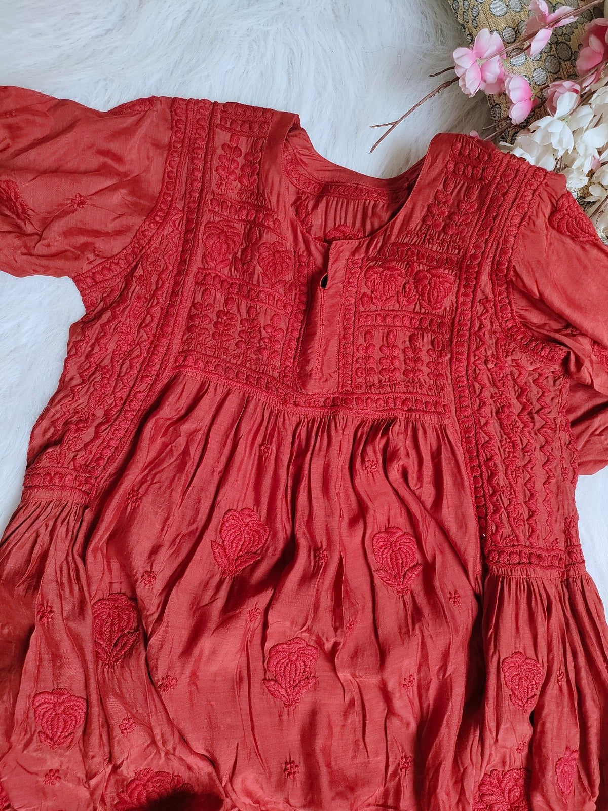 Luxurious Pakizah Silk Chikankari Anarkali dress by LVW Fashion featuring intricate hand-embroidery and flowing silhouette.