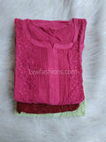 Pink Zainab Premium Georgette Chikankari Long Kurta with large side booties, by LVW Fashion Luxurious Chikankari.