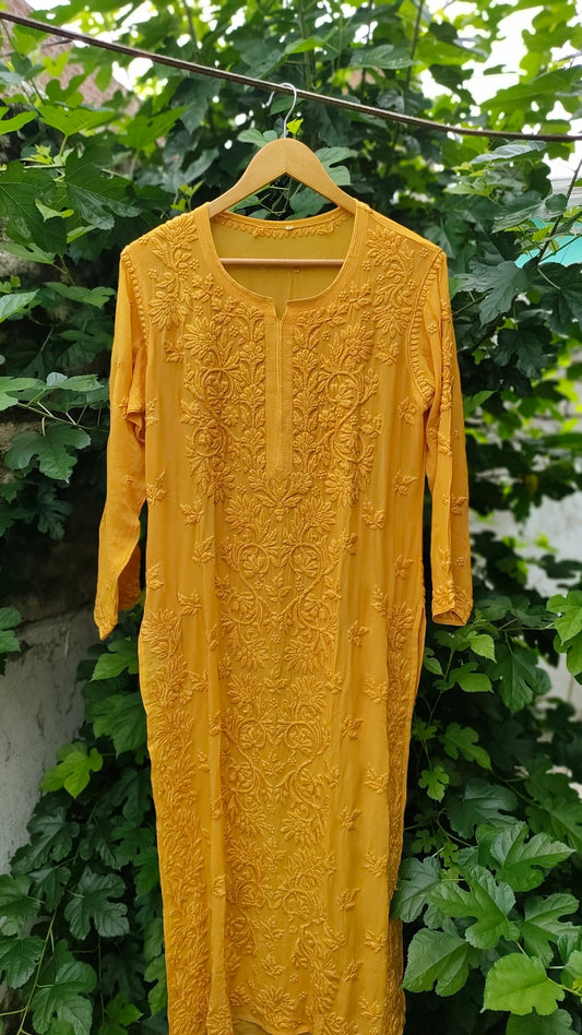 Mahira Premium Georgette long Chikankari kurta with matching pant and dupatta, luxurious look from LVW Fashion Luxurious Chikankari.