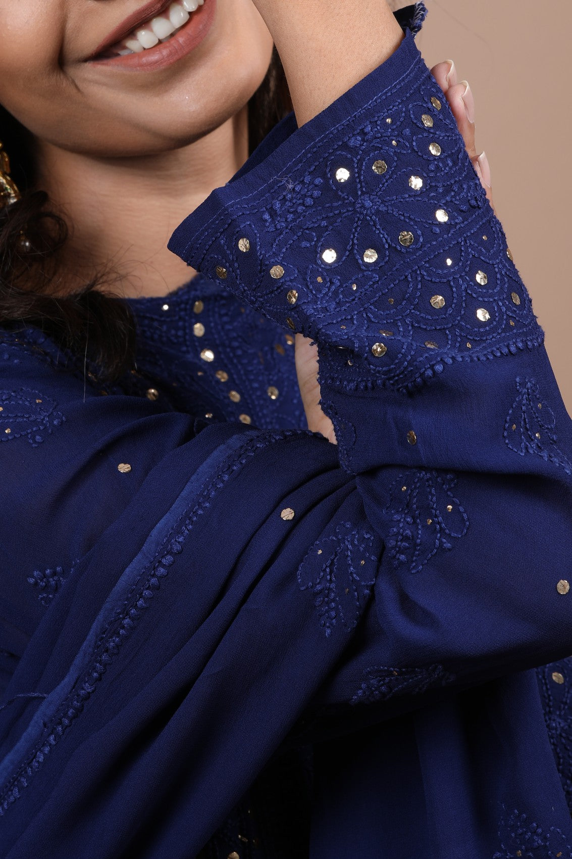 Blue Fida Luxurious Look premium georgette Anarkali with handcrafted Chikankari and Kamdani embroidery by LVW Fashion Luxurious Chikankari.
