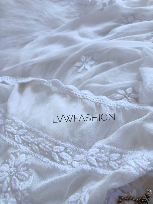 LVW Fashion Luxurious Chikankari Adaya Duptta in premium georgette, 2.75 meters, featuring intricate hand embroidery.