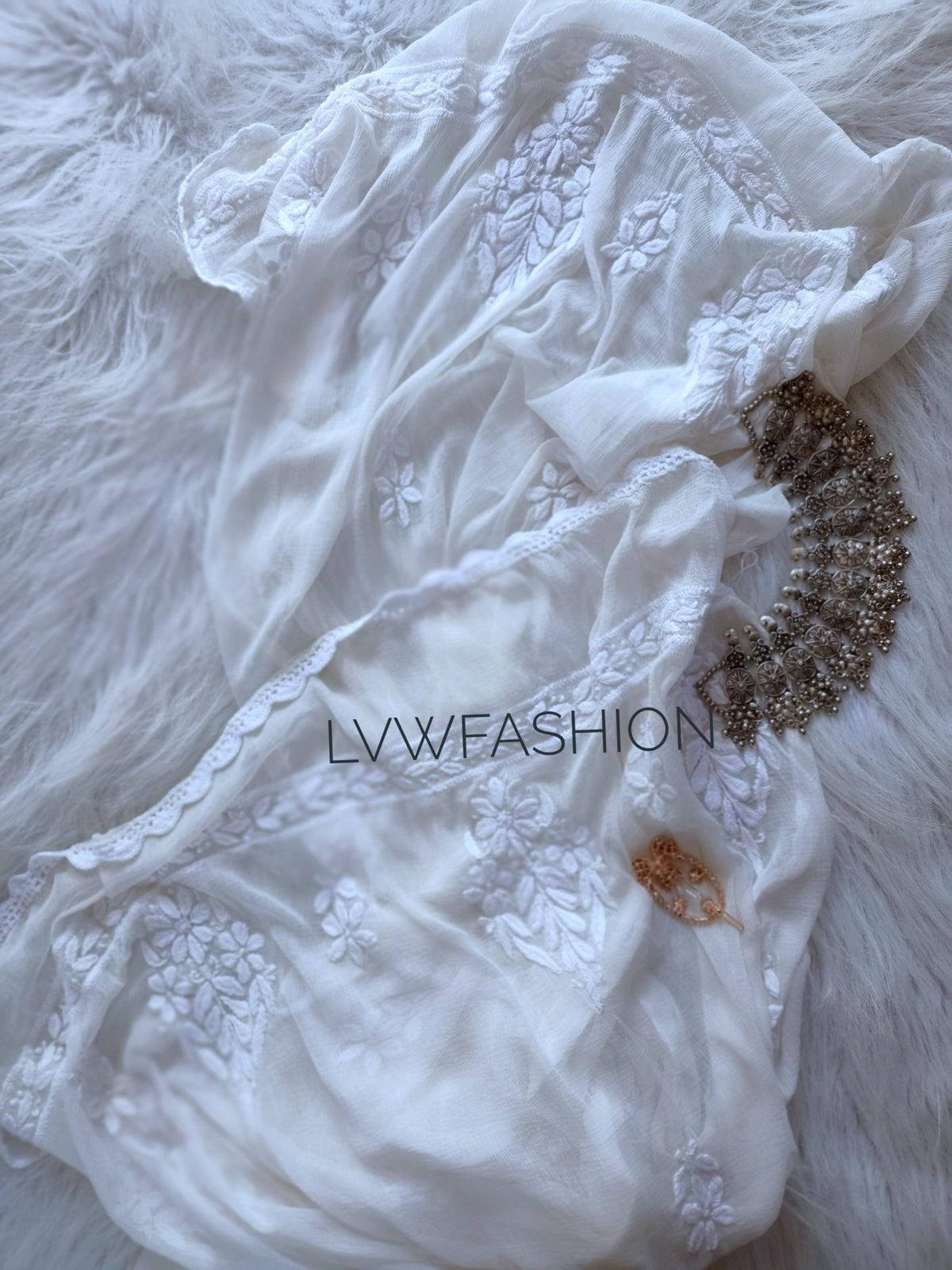 Adaya Duptta in premium georgette with intricate Chikankari embroidery, 2.75 meters, by LVW Fashion Luxurious Chikankari.