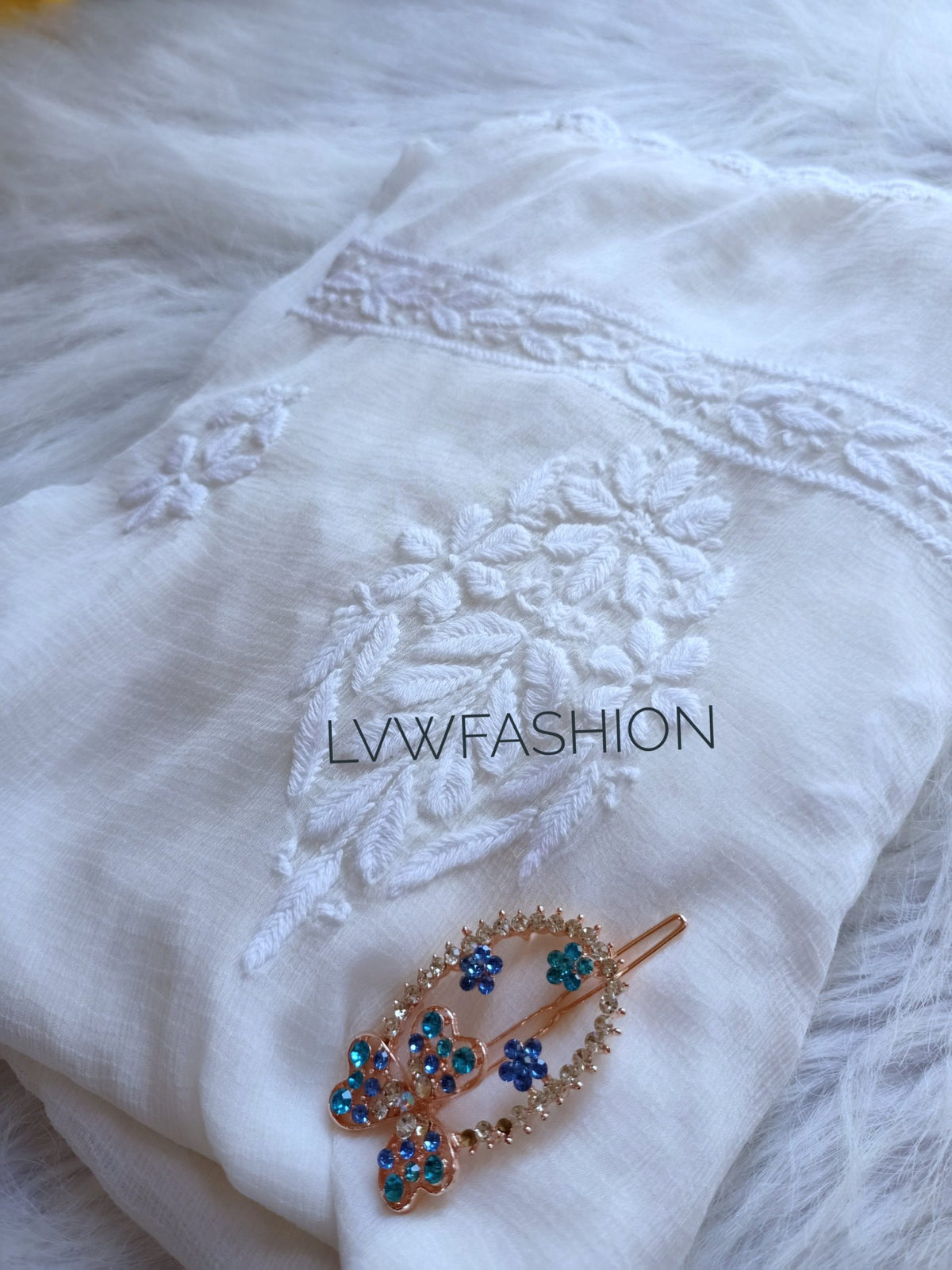 Adaya Duptta in premium georgette with intricate chikankari embroidery, 2.75 meters long, by LVW Fashion Luxurious Chikankari.
