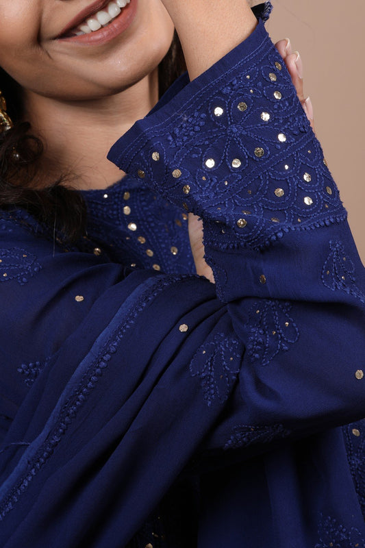 Fida Luxurious Look premium georgette semi-stitched Anarkali with intricate Chikankari and Kamdani embroidery by LVW Fashion Luxurious Chikankari