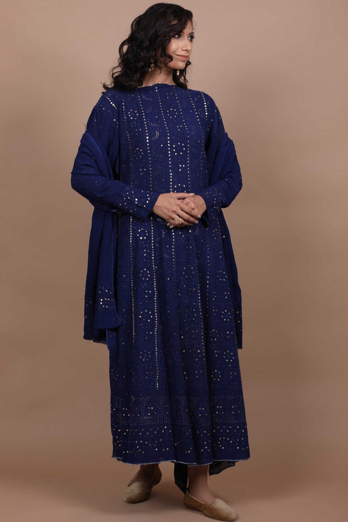 LVW Fashion Luxurious Chikankari Anarkali in premium georgette, semi-stitched with intricate chikankari and kamdani embroidery.