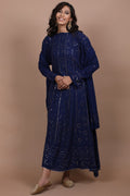Elegant semi-stitched Georgette Anarkali dress with intricate Chikankari and Kamdani embroidery by LVW Fashion Luxurious Chikankari.
