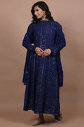 Elegant semi-stitched Anarkali dress in premium georgette with intricate Chikankari and Kamdani embroidery by LVW Fashion Luxurious Chikankari.