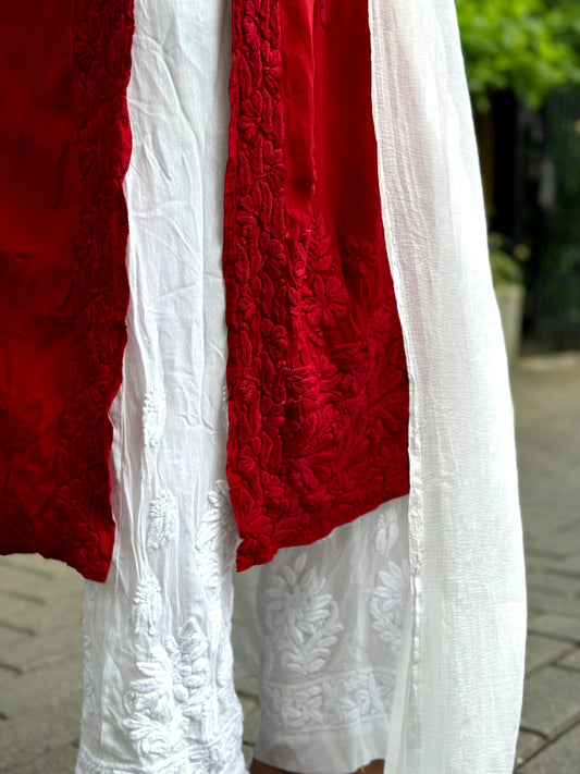 Premium Georgette Chikankari pant with lining from LVW Fashion, featuring intricate embroidery and Dyeble fabric.