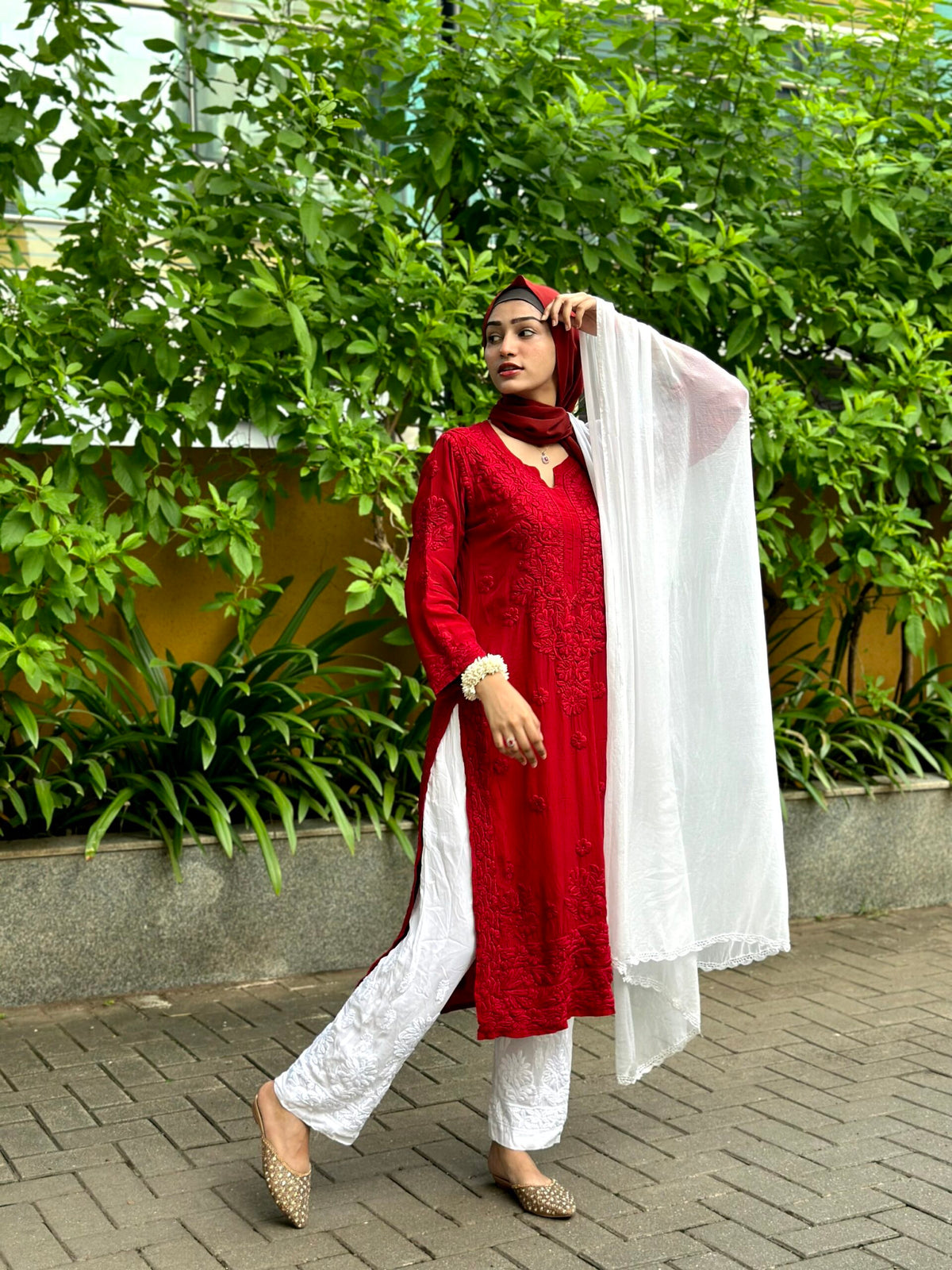 Premium Georgette Chikankari pant with attached lining from LVW Fashion, featuring intricate embroidery and soft Dyeble fabric.
