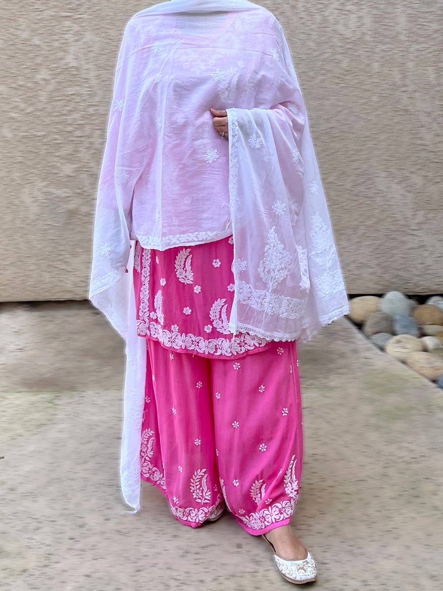 SARA Chikankari embroidery pure chiffon dupatta by LVW Fashion with intricate hand-embossed floral patterns and lightweight fabric