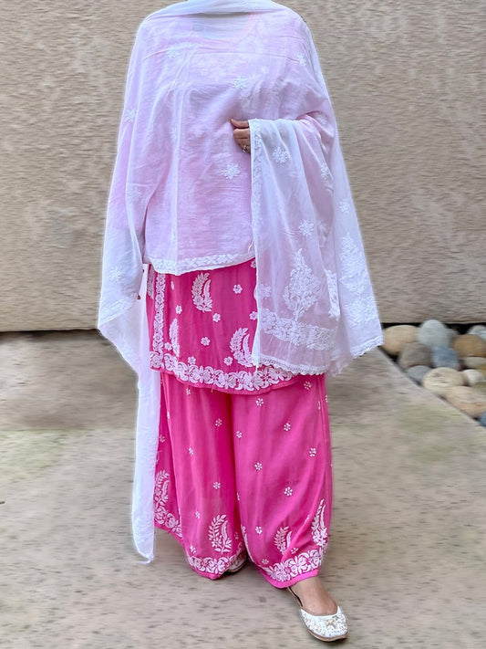 SARA Chikankari embroidery pure chiffon dupatta by LVW Fashion with intricate hand-embossed floral patterns and lightweight fabric