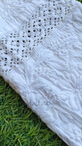 Stretchable cotton Chikankari pant with lace detail from LVW Fashion, showcasing intricate embroidery and comfortable free size fit.