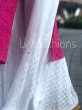 Pink and white Chikankari Sharara set by LVW Fashion Luxurious Look, featuring intricate embroidery and traditional style.