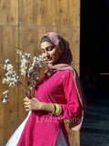 LVW Fashion Luxurious Chikankari pink and white sharara set with intricate embroidery, full-length dress with matching dupatta.